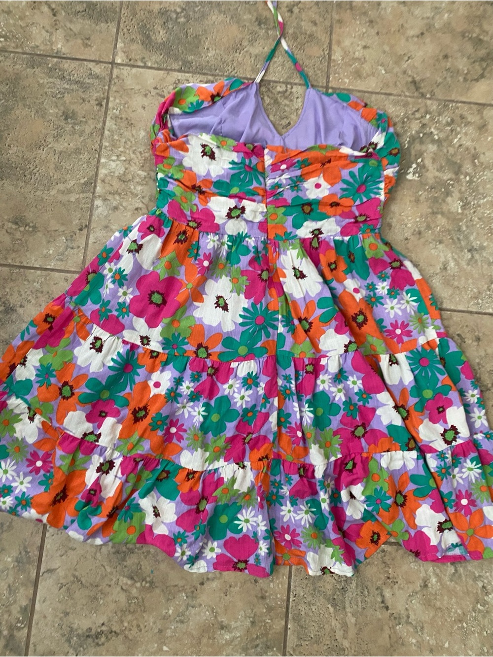 Day+Moon Retro Floral Halter Ruched Bodice Coquette Flowy Mini Feminine Dress S - Picture 9 of 14